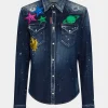 Dark Ripped Metal Patch Wash Western Shirt