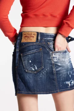 Dark Ripped Wash Side Open Mini Skirt