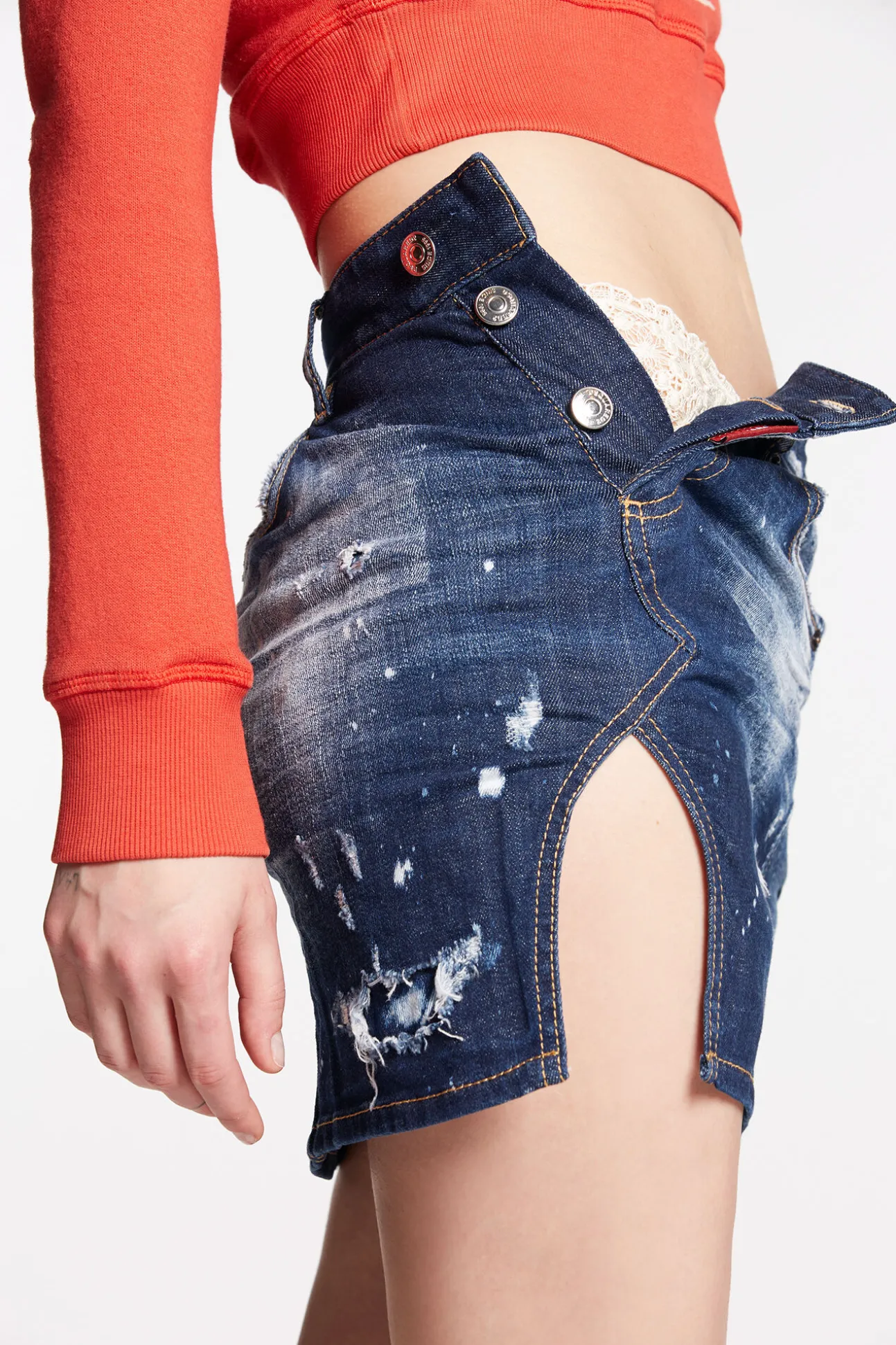 Dark Ripped Wash Side Open Mini Skirt